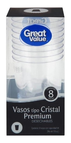 Vaso Desechable Great Value Cristal Premium 6 Paq C\8pzs C\u