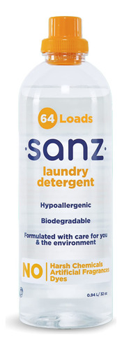 Sanz Detergente De Ropa Hipoalergénico Y Biodegradable, Su.