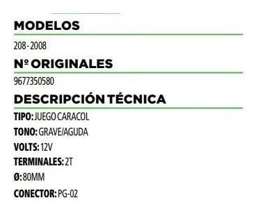 Juego De Bocinas Klaxon Caracol Peugeot 208 2008