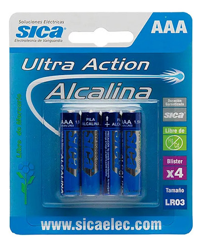 Blister X4 Pila Sica Aaa Ultra Action Cilíndrica 1,5v