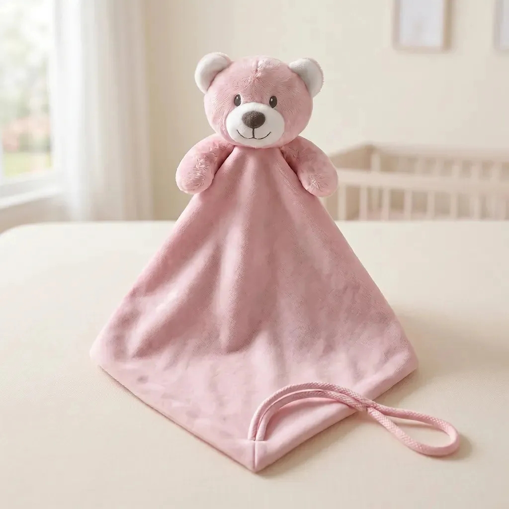 Naninha Para Bebê Macia Antialérgica Ursinho Cabeça Poá Rosa Claro Menina E Menino Algodão Poliéster 30cm Lenço 35x35cm A Partir De 3 Meses Estimula Sentidos Presente Enxoval Quart