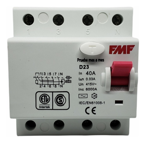 Imagen 1 de 8 de Disyuntor Fmf Interruptor Diferencial Tetrapolar 4 Polos 40a