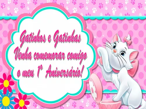 Convite animado virtual de aniversário da gatinha Marie 