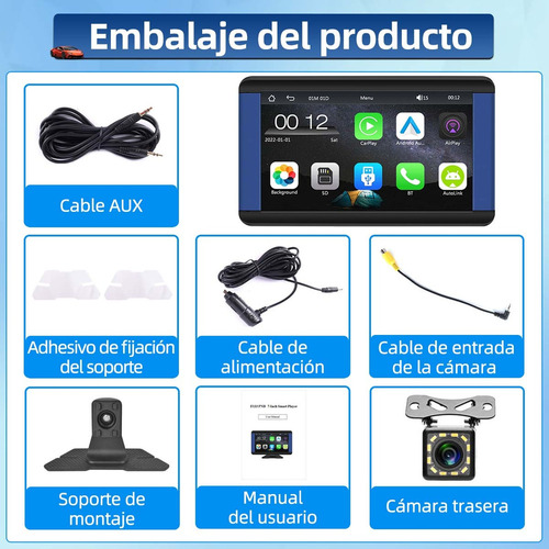 Autoestéreo 7in Portátil Reproductor Y Carplay Mirrorlink Bt