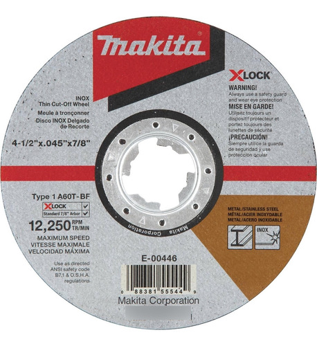 E-00446 X-lock 4-1/2 X 0.045 X 7/8 Tipo 1 Rueda De Corte