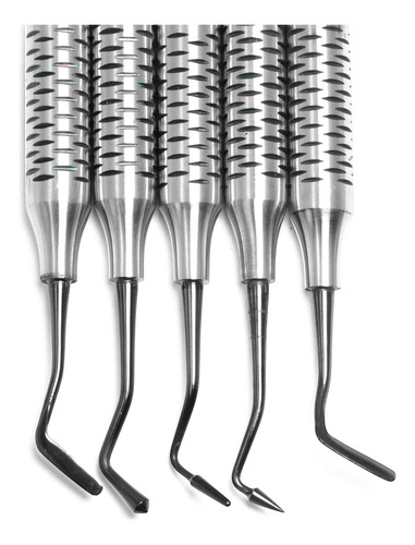 Espatula Resina Dental Teflon Set 5 Casete 6b Linea Premium Negro Plata