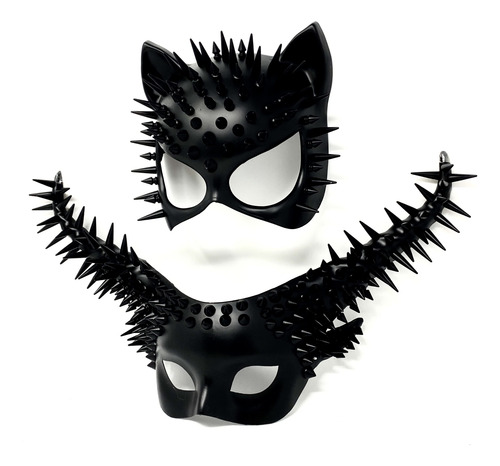 Set Mascara Negras Con Picos Disfraz En Pareja De Halloween Couple Black-1 Storm Buy Steampunk Men & Women Horror Devil Spike Masquerade Mask For Halloween Cosplay Burning Man Edc Party