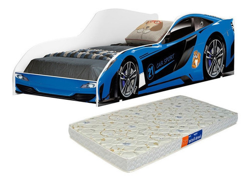 Cama Infantil Carro Azul Com Colchão Hot Wheels