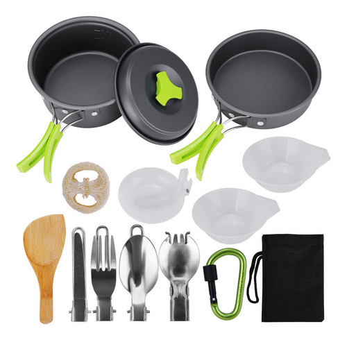 Imagem 1 de 8 de Kit De Cozinha Para Camping Com Panelas E Estojo 15 Pcs