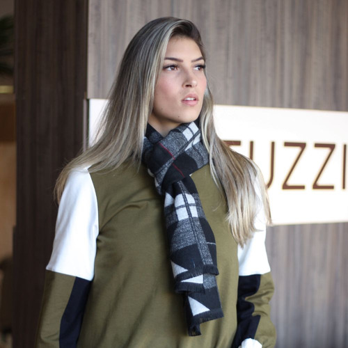 Cachecol Xale Pashimina Acrilico Cinza Unissex Moda Inverno