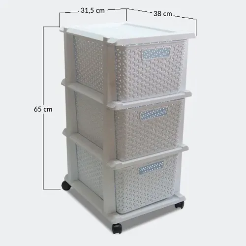 Cajonera De 3 Cajones Organizador Plastico Rattan Con Ruedas