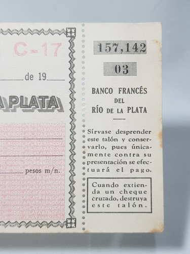 Imagen 7 de 8 de Antiguo Cheque Document Banco Español Francés 1950 Mag 58363