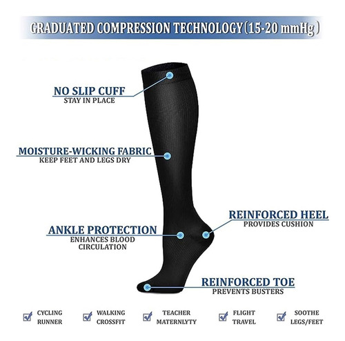7 Pares Calcetines Compresión Para Mujeres Y Hombres Medias