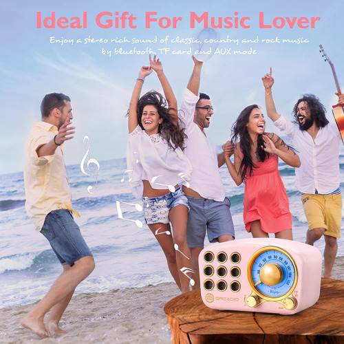 Altavoz Bluetooth Retro, Radio Fm Greadio Vintage Con Estilo