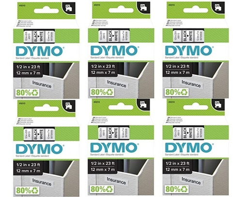 Cartucho D1 Dymo Negro/blanco 12mmx7m 6 Pzas.