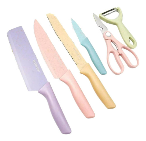 Set De Cuchillos Juego X6 Piezas Colores Pastel Cocina Knife