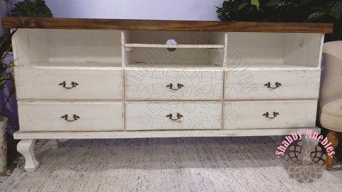 Mesa De Tv Mueble Madera 6 Cajones Shabby Provenzal Vintage
