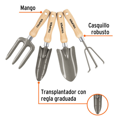 Juego De 4 Herramientas, Mangos De 6 Para Jardín, Truper