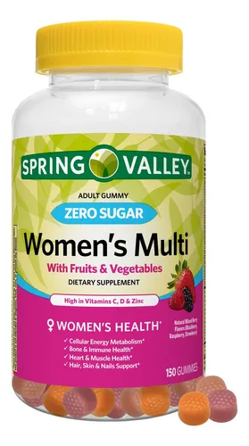 comprar Spring Valley Zero Sugar Women's Multi Gummy, 150 Gomitas Para Adulto Cero Azucar Con Frutas Y Vegetales Enriquecida Con Zinc, Vitaminas C Y D, Apoyo Al Metabolismo, Energia Celular Y Balance.