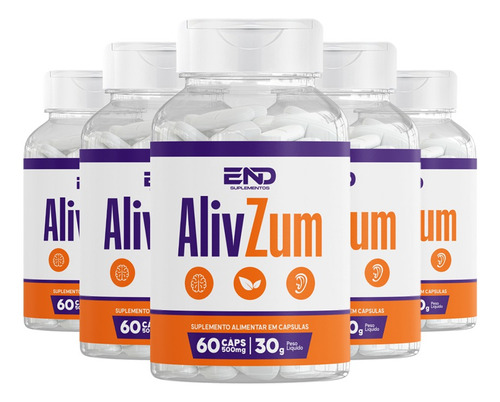 1x Alivzum 60 Cápsulas 5 Potes - Envio Rápido