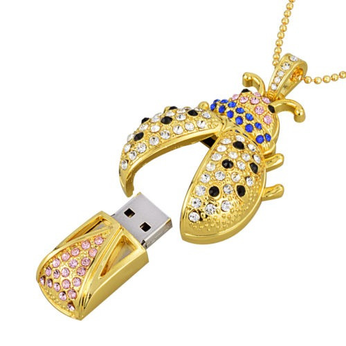 Usa Color Oro 32gb Usb 2.0 Cristal Diamante Mariquita Modelo