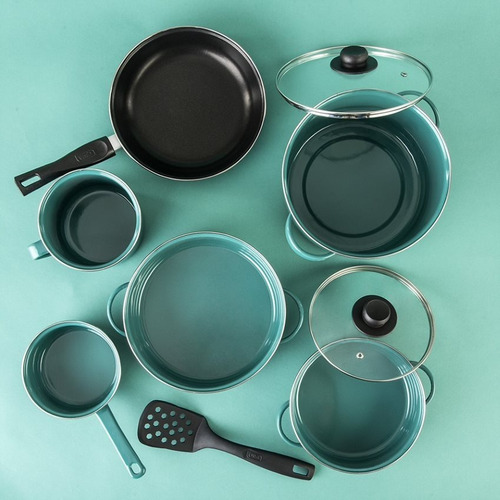 Imagen 3 de 9 de Batería De Cocina Terranova 9 Piezas Cinsa Color Verde