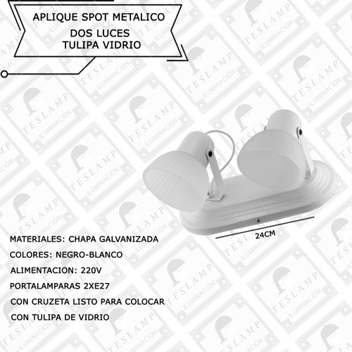 Imagen 2 de 8 de Aplique Spot 2 Luces Tulipa Vidrio Apto Led