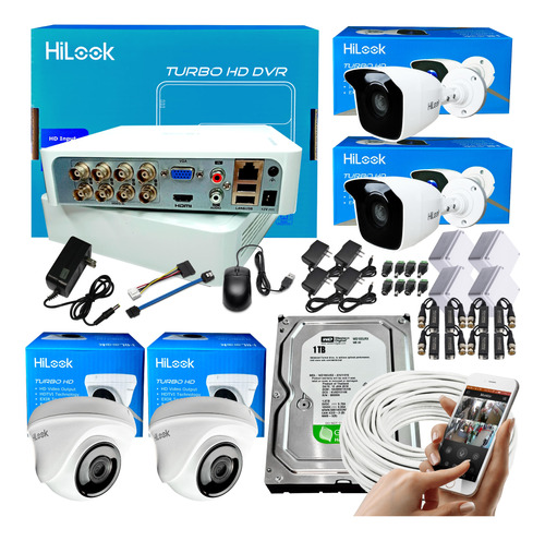 Kit Cctv Hilook Hikvision Dvr 8 Ch + 4 Camaras + D.d + Cable