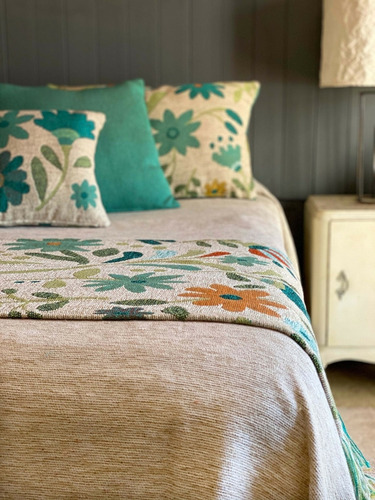 Pie De Cama Manta Chenille 180x60 Guadalajara Huitrú Turquesa Guadalajara