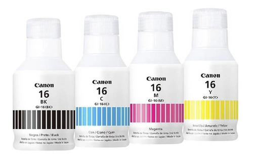 Kit 4 Botellas Tinta Canon Gi-16 Negro Cian Amarillo Magenta