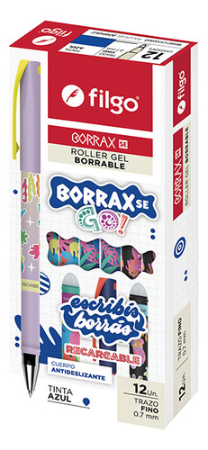 Lapicera Bolígrafo Roller Borrable Filgo Borrax Go X 12 Color de la tinta Azul