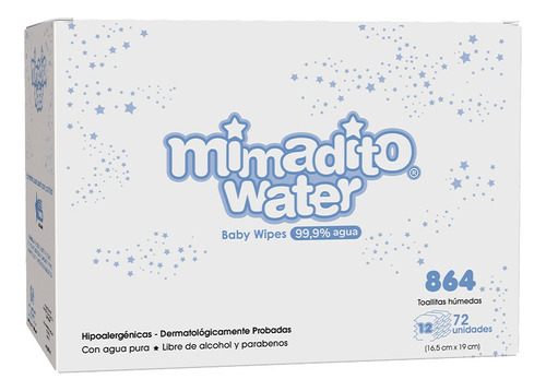 Caja 12 Toallas Húmedas Para Bebé Premium Mimadito Water X72