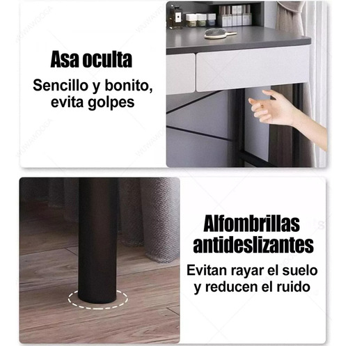 Tocador Multifunción Con Espejo Led 4 Cajones