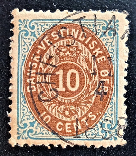 Antillas Danesas, Sello Yv 10 10 Cent 1873-1879 Usado L17998