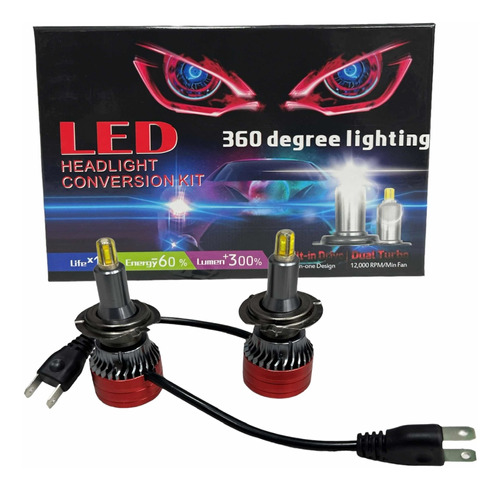 Ampolleta H7 Led 360 Luces Para Auto Set X2 Foco Con Lupa.