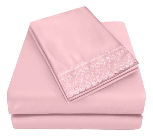 Juego De Sabanas Individual Rosa Bordadas Elefantito Diseño De La Tela Liso