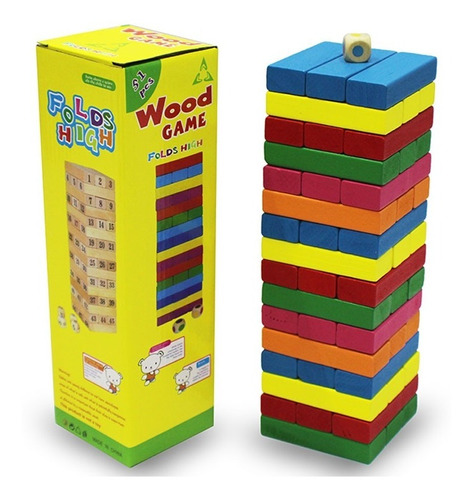 Torre Tipo Jenga De Colores Madera Bloques 48pz  Juego Mesa