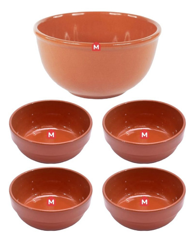 Set X Bowls 25 Cm + 4 Cazuela Esmaltada De Barro Bols 