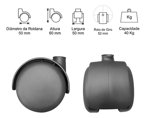 Kit Com 5 Rodízios Sem Pino P Cadeiras Giratórias Universal