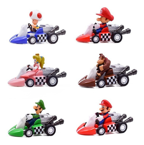 Juego De 6 Figuras Super Mario Bros Kart Para Coche