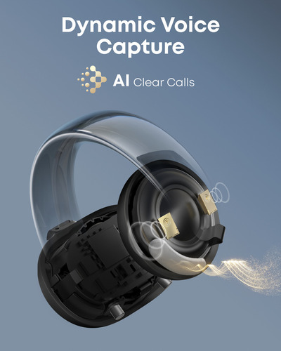 Audífonos Abiertos Soundcore AeroClip Inalámbricos, Diseño Open-Ear Clip-On, 4 Micrófonos IA, Graves Potentes con Drivers 12mm, Hi-Res, Color Midnight