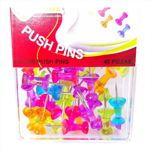 Push Pin Estuche Tachuela Pin De Plástico Papelería 40pza