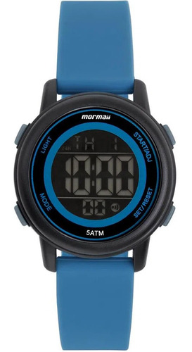 Relógio Mormaii Infantil Digital Original Alarme Crono Azul Cor do bisel Preto Cor do fundo Preto Negativo