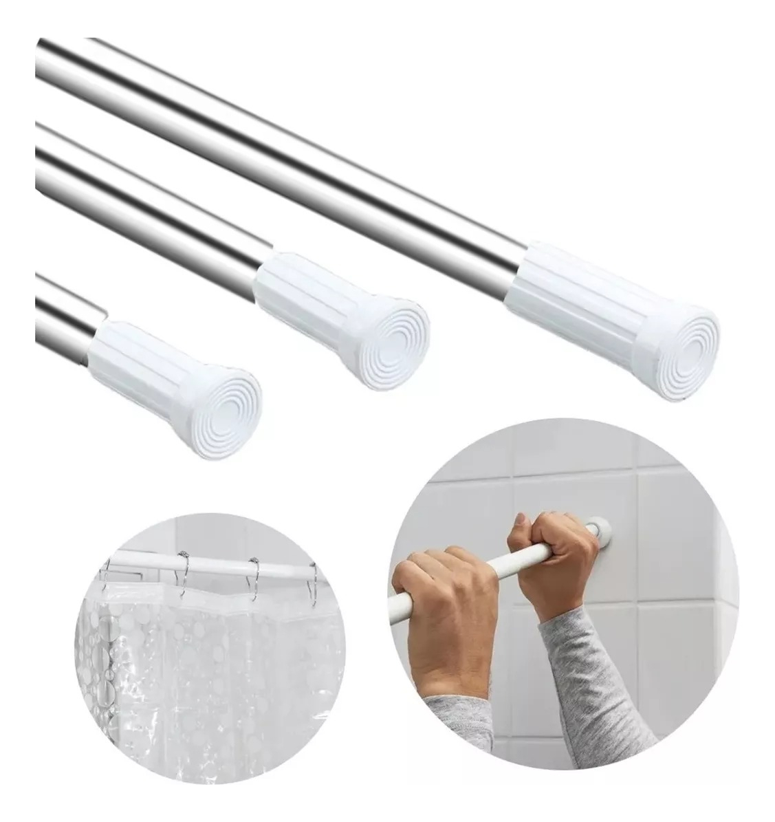 Ajustable Aluminio Tubo Cortina Baño Blanco 70-120cm