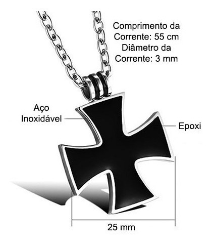 Imagem 5 de 5 de Colar Masculino Com Pingente Cruz De Malta