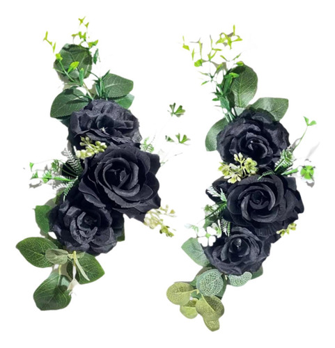 2 Piezas De Flores Artificiales Decoración Boda Arch Negro