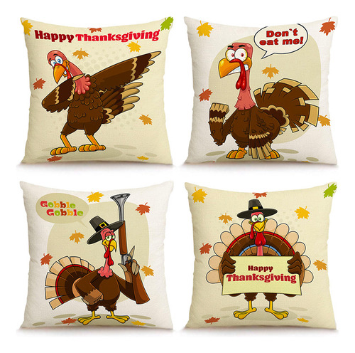 4 Juegos De Fundas De Cojín, Estampado De Hojas Arce De Pavo