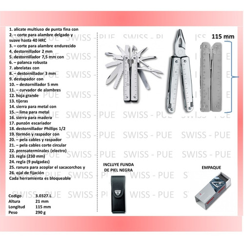 Imagen 2 de 3 de Navaja Swisstool Con Funda 28 Usos Victorinox (3.0327.l)