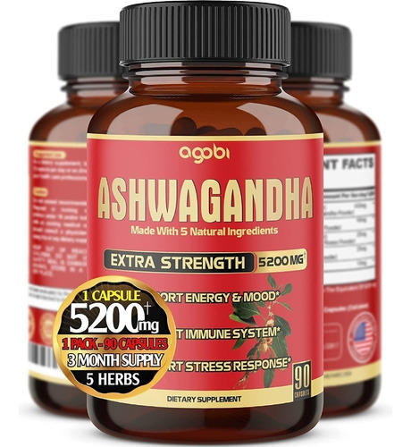 Capsulas Organicas De Ashwagandha 5200 Mg, Maxima Potenci