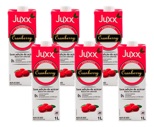 Kit 6 Suco Funcional Sem Açúcar Baixa Caloria Cranberry Juxx